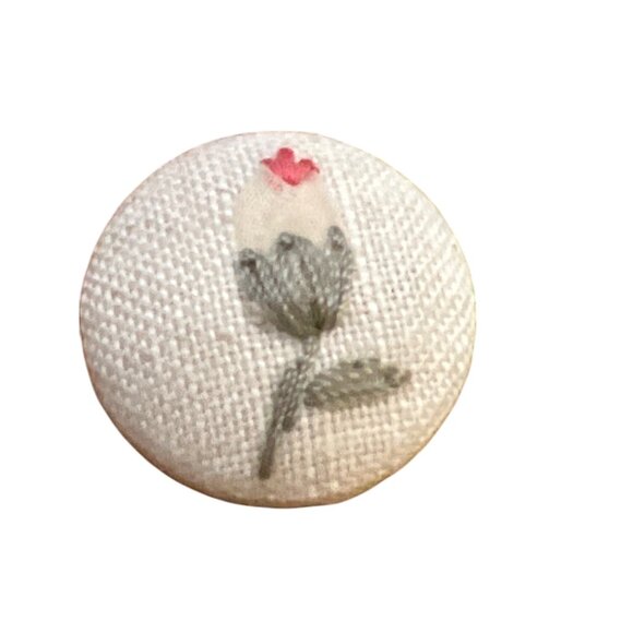 Floral Embroidered Fabric Covered Buttons Set Of 2 Round Flower New Unused - Picture 2 of 4